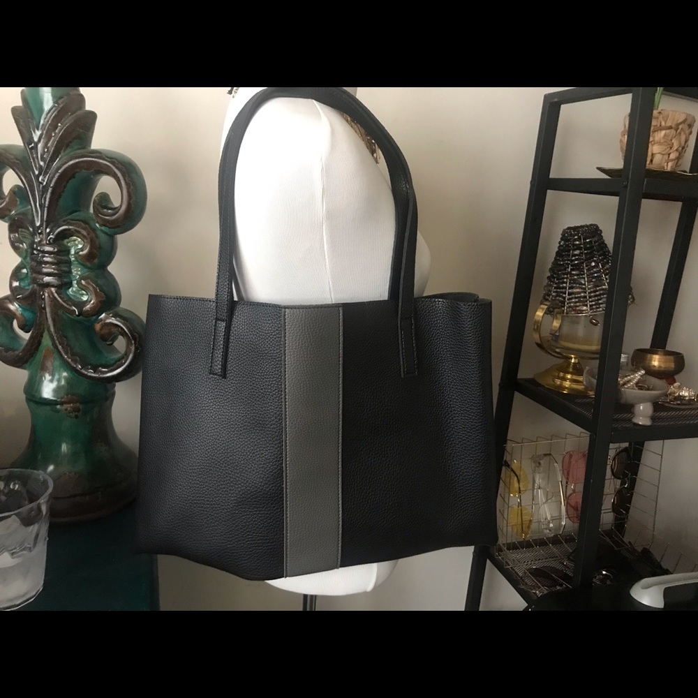 Black/grey leather shoulder bag